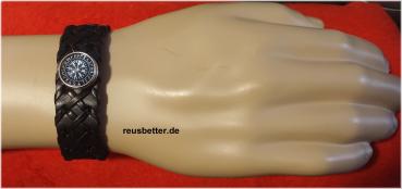 Runen Futhark Vikings Snap Lederarmband Schwarz mit Glascabochon