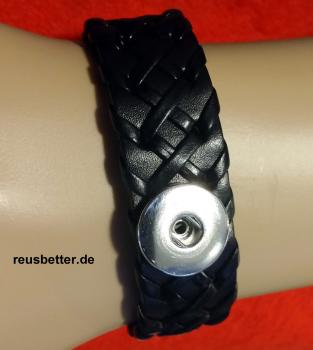 Runen Futhark Vikings Snap Lederarmband Schwarz mit Glascabochon