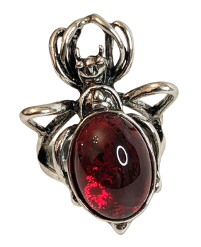 Gothic Spinnenring Silber mit rotem Harzstein - verstellbar
