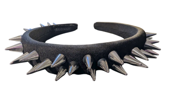 Preview: Gothic Industrial Haarreif Schwarz-Silber – Spike Design zwei Reihig