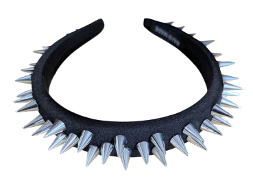 Gothic Industrial Haarreif Schwarz-Silber – Spike Design zwei Reihig