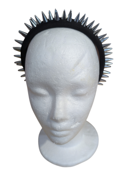 Gothic Industrial Haarreif Schwarz-Silber – Spike Design zwei Reihig