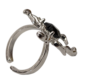 Preview: Spinnenring verstellbar Silberfarben mit schwarzem Facettenstein