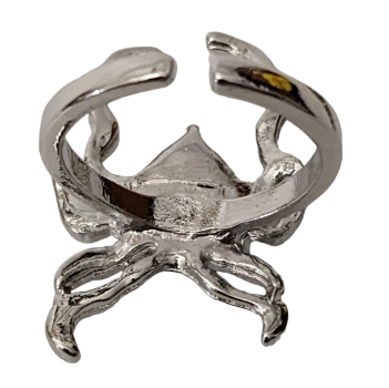 Preview: Spinnenring Groß mit schwarzem Facetten Stein verstellbar Silberfarben