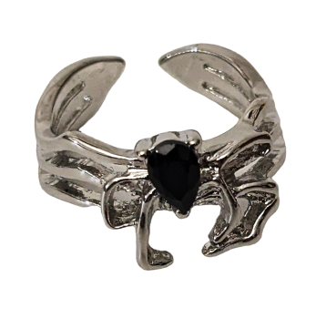 Spinnenring verstellbar Silberfarben mit schwarzem Facettenstein