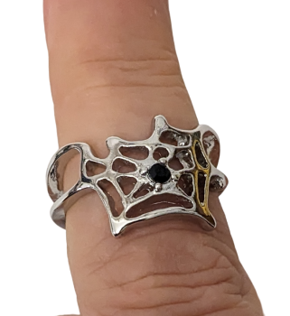 Preview: Spinnennetzring verstellbar mit Schmuckstein - Silber/Schwarz