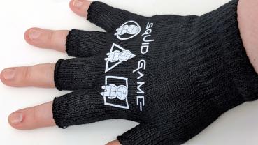 Squid Game Fingerlose Handschuhe Strickhandschuhe Unisex Squid Game Logo Weiß