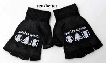 Squid Game Fingerlose Handschuhe Strickhandschuhe Unisex Squid Game Logo Weiß
