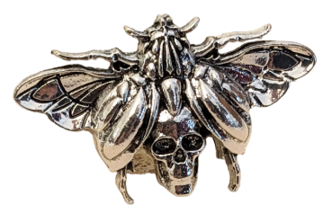 Steampunk Ring verstellbar Totenkopf Motte Silber