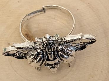 Preview: Steampunk Ring verstellbar Totenkopf Motte Silber