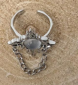 Damenring Polarstern mit Mondstein Imitat - Verstellbar Silber