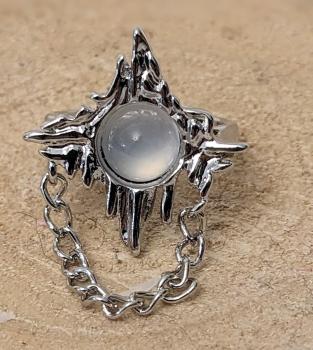 Damenring Polarstern mit Mondstein Imitat - Verstellbar Silber