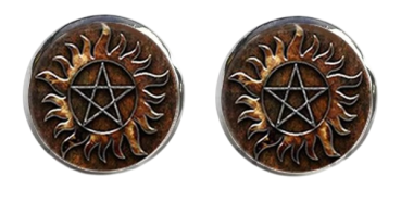 Supernatural Anti Dämonen Flamen  Pentagramm Tattoo Ohrstecker Glas Cabochon