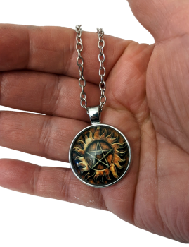 Supernatural Anti Dämonen  Pentagramm Tattoo Kette Glas Cabochon