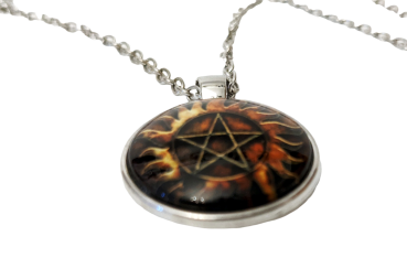 Supernatural Anti Dämonen  Pentagramm Tattoo Kette Glas Cabochon