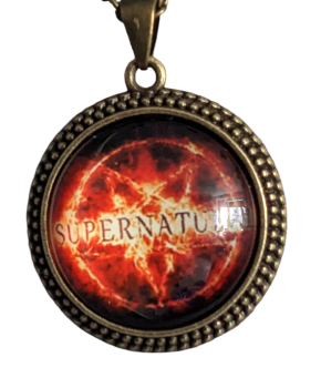 Supernatural Feuer Pentagramm Kette Glas Cabochon Bronze