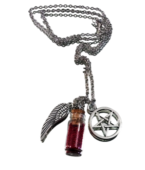 Supernatural Pentagramm Castiel Flügel  Mini Flasche Wächter  Winchester Kette