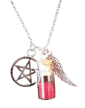 Supernatural Pentagramm Castiel Flügel  Mini Flasche Wächter  Winchester Kette