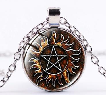 Supernatural Anti Dämonen  Pentagramm Tattoo Kette Glas Cabochon