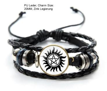 Supernatural ☢ Anti Dämonen ☢ Pentagramm Armband ☢ Glas Cabochon weiß