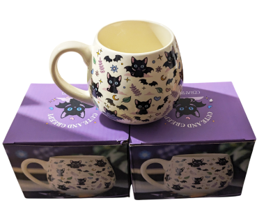 Süßer gruseliger Keramik Kaffee-Tee Pott mit Katzen Fledermaus-Print