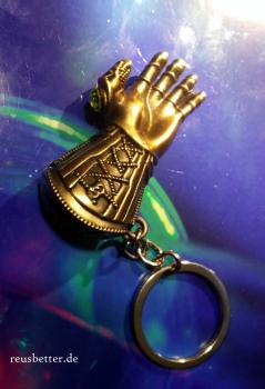 THANOS Motiv Handschuh großer 3D Metall Anhänger mit Schlüsselring