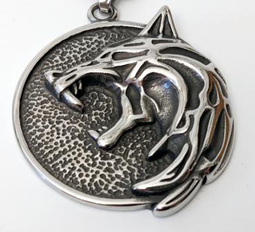 The Witcher Gerald Wild Hunt Motiv Wolf 3D Medallion Kette Edelstahl