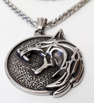 The Witcher Gerald Wild Hunt Motiv Wolf 3D Medallion Kette Edelstahl