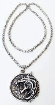The Witcher Gerald Wild Hunt Motiv Wolf 3D Medallion Kette Edelstahl