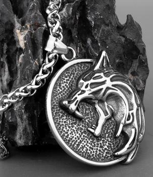 The Witcher Gerald Wild Hunt Motiv Wolf 3D Medallion Kette Edelstahl