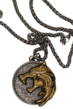The Witcher Gerald Wild Hunt Motiv Wolf Gold - Silber 3D Medallion Kette Edelstahl