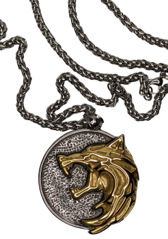 The Witcher Gerald Wild Hunt Motiv Wolf Gold - Silber 3D Medallion Kette Edelstahl