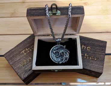 The Witcher Gerald Wild Hunt Wolf 3D Medallion Kette Geschenkset