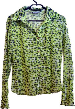 Mesh Damen Bluse Tom Tompson Grün Blocks Vintage