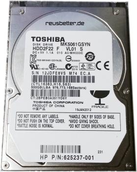 Toshiba MK5061GSYN - 500GB | HDD2F22 F VL01 S F/W: A0/MH000C | 2,5 Zoll