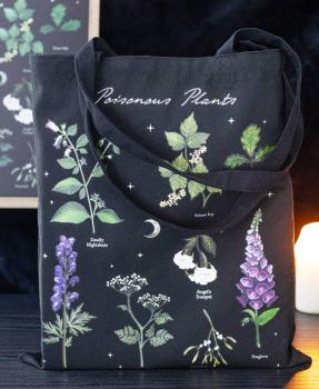 Preview: Tragetasche Giftpflanzen Schwarz Mystisches Pflanzenmotiv
