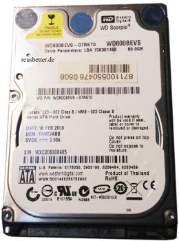 WD Scorpio WD800BEVS-07RST0 80GB 2.5" Laptop Festplatte