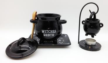 Wicca Hexenkessel Duftlampe Teelicht  Metall Set schwarz