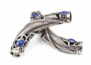 Bart Perle | Antik Silber Larp -Vikinger | Feder Blauer Stein Bartschmuck | Dreadlocks Haarperle