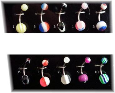 Bauchnabel Piercing Acryl Sterne, Streifen Bunt 1.4 | 16 G