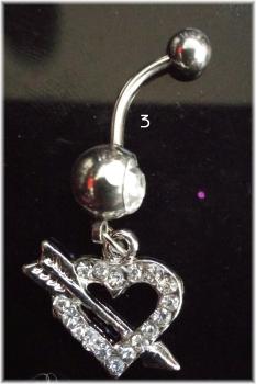 Bauchnabelpiercing 1.6 / 14 G Kristall Herz mit Pfeil