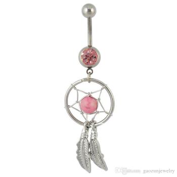 Traumfänger Bauchnabelpiercing Dreamcatcher Rosa 1.6