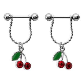 Brustwarzen Piercing Kirschen Kristalle Rot Rockabilly