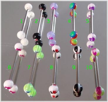 Barbell Zungen Brustwarzen Piercing UV Candy 16G - 1.4mm