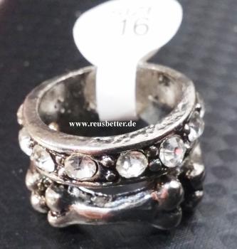 Biker Ring Knochen - Bones Band Ring Kristall Steine Silberfarben