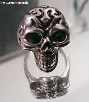 Totenkopf Skull Ring Kristall Augen Grün 2