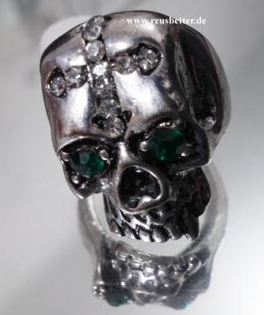 Totenkopf - Skull Gothic Ring | Kristall Augen Grün