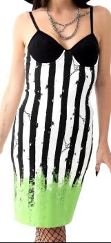 Killstar Beetlejuice Distressed Stripe Bleistift Kleid