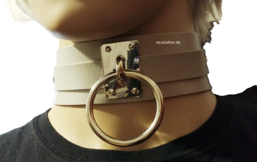 Halsband | Breit mit großem O-Ring Nieten Grau Silber | Gothic - Club - Harajuku