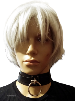 Halsband mit großem O-Ring - Nieten Schwarz Silber -  Gothic - BDSM - Harajuku
